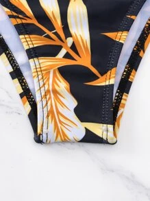 Swim Lushoire Conjunto de bikini con estampado de plantas, sujetador tipo cami con realce festoneado y parte inferior de talle alto y traje de baño de 3 piezas para cubrir