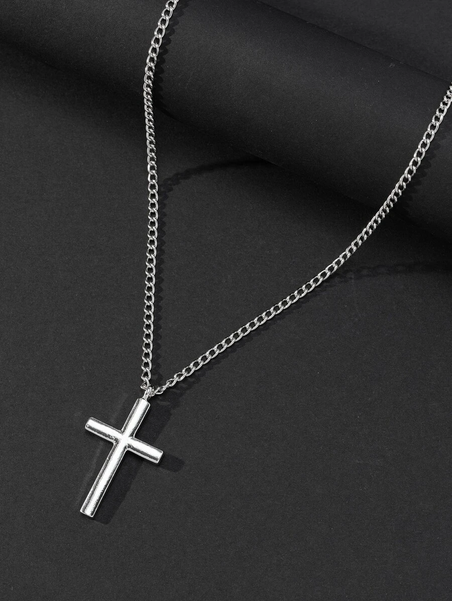 Fashionable and Popular Men Cross Charm Necklace Alloy for Jewelry Gift and for a Stylish Look - Silver - View 1