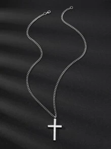 Fashionable and Popular Men Cross Charm Necklace Alloy for Jewelry Gift and for a Stylish Look - Silver - View 2