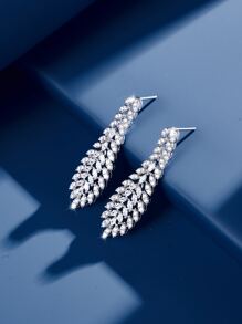 DV JEWELRY 1 Pair Luxury Platinum Plated Cubic Zirconia Pendant Earrings, Elegant Jewelry Gift For Women, Wedding, Party, Anniversary, With Gift Box - Silver - View 2