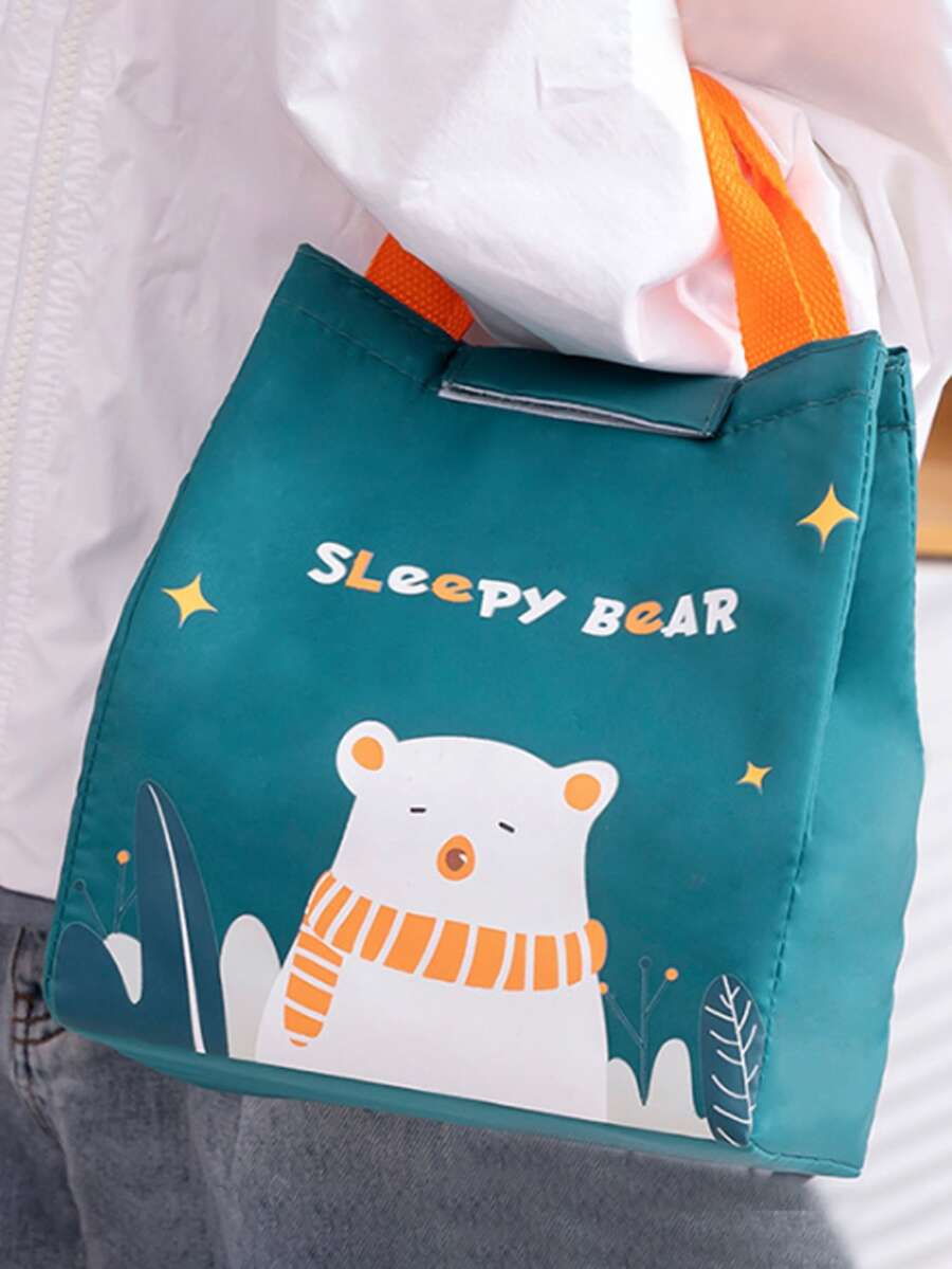 1pc Cartoon Bear & Letter Graphic Lunch Bag - Green - View 1