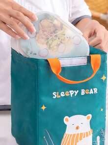 1pc Cartoon Bear & Letter Graphic Lunch Bag - Green - View 3