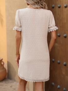 SHEIN Clasi Swiss Dot Lace Trimed Tunic Dress - Apricot - View 2