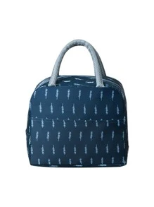 1pc Feather Pattern Lunch Bag - Navy Blue - View 5