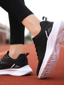 Women's Black Minimalist Road Running Shoes With Lace-up Closure - Black - View 3