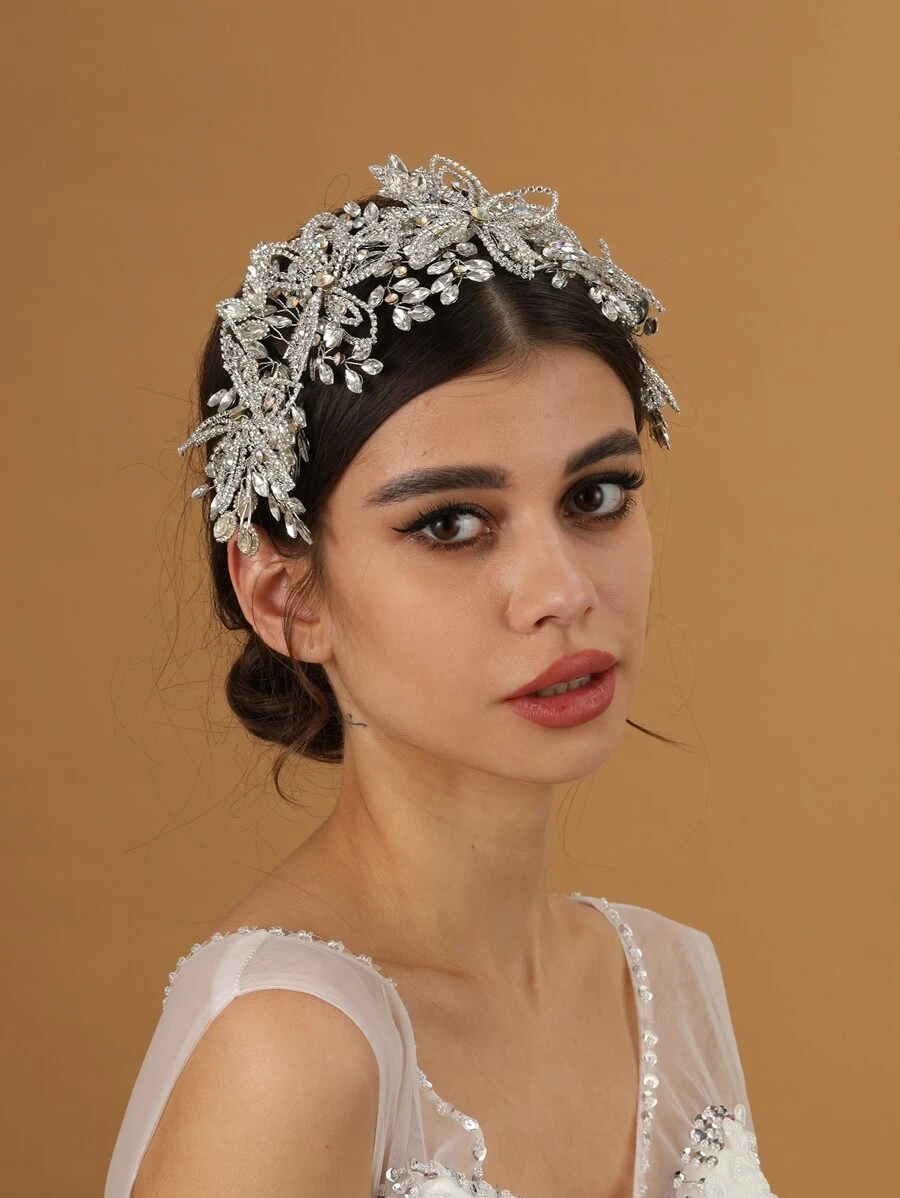 Rhinestone Decor Bridal Hair Band - Silver - View 1