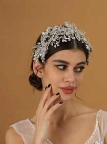 Rhinestone Decor Bridal Hair Band - Silver - View 5