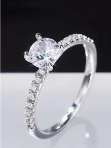 1 chiếc nhẫn Cubic Zirconia thanh lịch dành cho phụ nữ làm quà tặng ngày lễ tình nhân, trang sức tiệc cưới, mẹ, mẹ, ngày của mẹ, quà tặng - Bạc - Xem 3