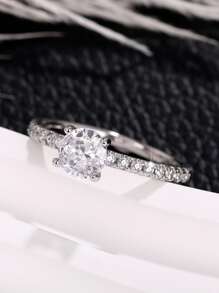 1 chiếc nhẫn Cubic Zirconia thanh lịch dành cho phụ nữ làm quà tặng ngày lễ tình nhân, trang sức tiệc cưới, mẹ, mẹ, ngày của mẹ, quà tặng - Bạc - Xem 4