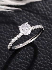 1 chiếc nhẫn Cubic Zirconia thanh lịch dành cho phụ nữ làm quà tặng ngày lễ tình nhân, trang sức tiệc cưới, mẹ, mẹ, ngày của mẹ, quà tặng - Bạc - Xem 7