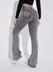 SHEIN EZwear Curvy High Waist Flare Leg Jeans - Grey - View 2