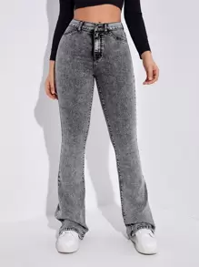 SHEIN EZwear Curvy High Waist Flare Leg Jeans - Grey - View 4