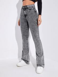 SHEIN EZwear Curvy High Waist Flare Leg Jeans - Grey - View 6