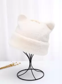 Ear Decor Fuzzy Hat - Apricot - View 2