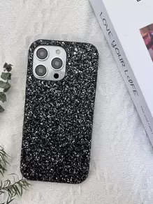 Funda para teléfono con decoración de rhinestones y brillos con diseño de manzana, estilo de moda de los 2000s Y2K, compatible con iPhone 11, Galaxy A14, iPhone 13 - Negro - Ver 1