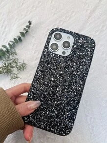 Funda para teléfono con decoración de rhinestones y brillos con diseño de manzana, estilo de moda de los 2000s Y2K, compatible con iPhone 11, Galaxy A14, iPhone 13 - Negro - Ver 6