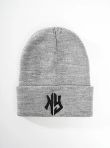 件女式秋冬針織防寒帽字母刺繡毛帽時尚實用 - 灰色 - 查看 1