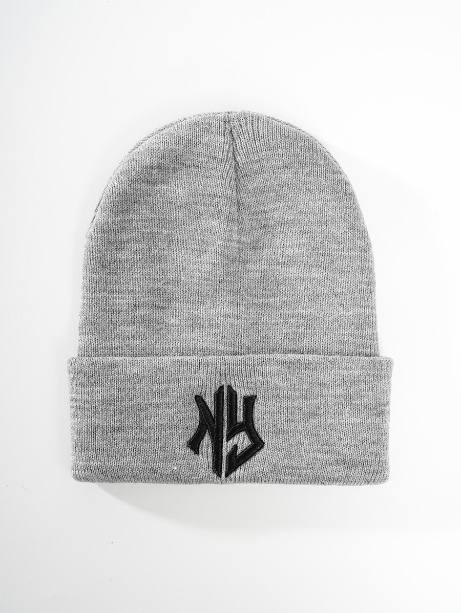 件女式秋冬針織防寒帽字母刺繡毛帽時尚實用 - 灰色 - 查看 1