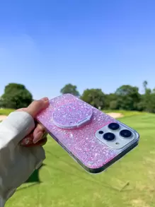 金屬亮絲手機殼附鏡子 - 粉色 - 查看 4