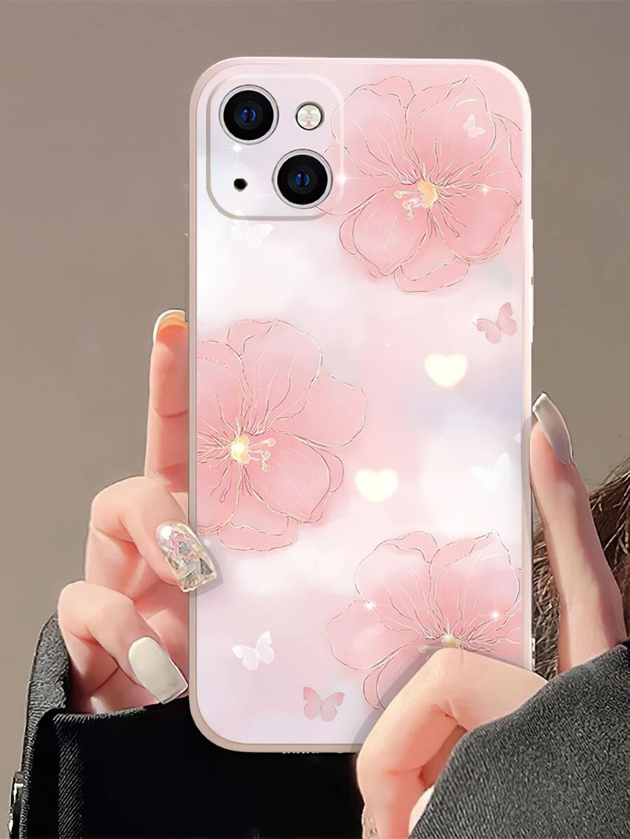 粉色夏日花朵图案手机壳 适用于 iPhone15/15Plus/15Pro/15Promax 防水防震防摔防刮 - 淺粉色 - 查看 1