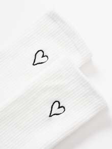 2pairs Women Heart Print Casual Crew Socks - White - View 3