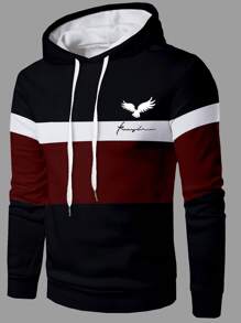 Manfinity Homme Men Color Block Letter Graphic Drawstring Hoodie - Multicolor - View 1