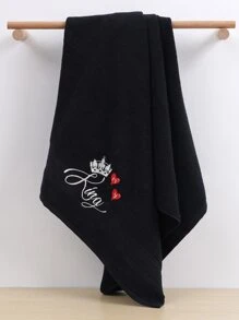 QIBHI 1/3件可選，純棉毛圈刺繡大尺寸純色浴巾或毛巾，毛圈1件毛巾(40*75cm)或1件浴巾(70*140cm)，純棉刺繡蕾絲浴巾或毛巾，臉巾/浴巾，吸水柔軟，居家浪漫時尚 - 黑色 - 查看 7