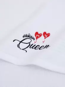 QIBHI 1/3件装素色刺绣“Queen”浴巾或洗脸巾，适合返校季、美容院、家庭浴室等场所，可用作淋浴毛巾、浴巾、护肤巾等。 - 白色 - 查看 7