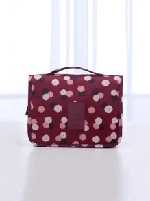1pc Floral Print Toiletry Travel Bag - Burgundy - View 1