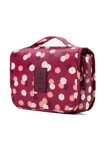 1pc Floral Print Toiletry Travel Bag - Burgundy - View 3