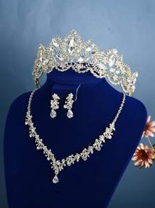 Rhinestone Decor Bridal Headband & 3pcs Jewelry Set - Gold - View 2