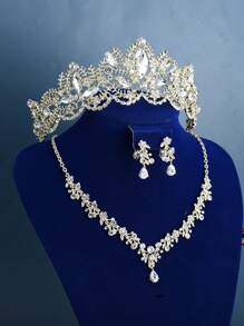 Rhinestone Decor Bridal Headband & 3pcs Jewelry Set - Gold - View 4