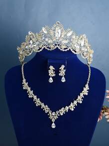 Rhinestone Decor Bridal Headband & 3pcs Jewelry Set - Gold - View 6