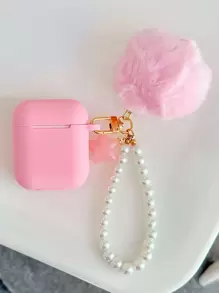 Valentines Pink Star & Pom Pom Decor Earphone Case Compatible With Airpods Compatible With Airpods1/2 AirPods Pro Kawaii