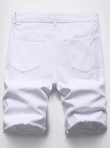 Manfinity EMRG Hombres Rasgado Con Flecos Pantalones Cortos De Mezclilla De Borde Crudo - Blanco - Ver 2