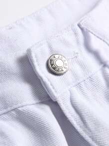 Manfinity EMRG Hombres Rasgado Con Flecos Pantalones Cortos De Mezclilla De Borde Crudo - Blanco - Ver 5