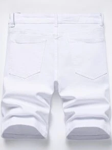 Manfinity Roughcore Pantalones cortos de mezclilla de algodón rasgados y deshilachados para hombre, estilo básico de trabajo en color blanco completo - Blanco - Ver 2