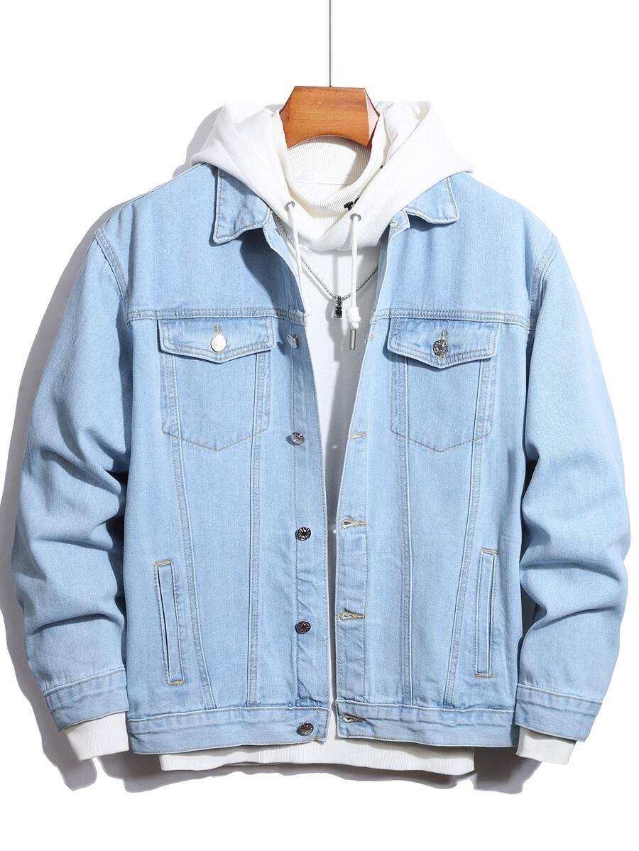 Manfinity Men 1pc Flap Pocket Denim Jacket - Light Wash - View 1