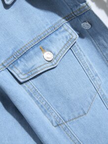 Manfinity Men 1pc Flap Pocket Denim Jacket - Light Wash - View 6