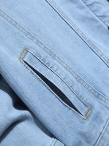 Manfinity Men 1pc Flap Pocket Denim Jacket - Light Wash - View 7