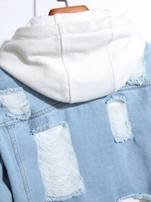 Manfinity Men Ripped Frayed Denim Jacket Without Hoodie - Light Wash - View 4