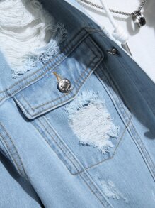 Manfinity Men Ripped Frayed Denim Jacket Without Hoodie - Light Wash - View 5