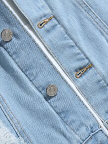 Manfinity Men Ripped Frayed Denim Jacket Without Hoodie - Light Wash - View 7