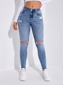 SHEIN Essnce Jeans ajustados desgarro
