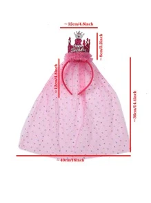 1入組皇冠和頭紗裝飾派對髮箍 - 玫紅色 - 查看 3