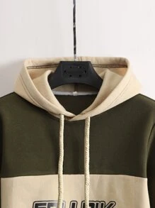 Manfinity Men Colour Block Slogan Graphic Drawstring Thermal Lined Hoodie - Multicolor - View 6