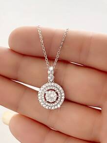 1入組魅力四射方晶鋯石圓形DIY吊墜適用於女士日常裝飾 - 銀色 - 查看 4