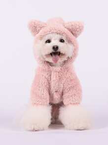 Cartoon Ear Decor Hooded Pet Coat - Pink - View 1