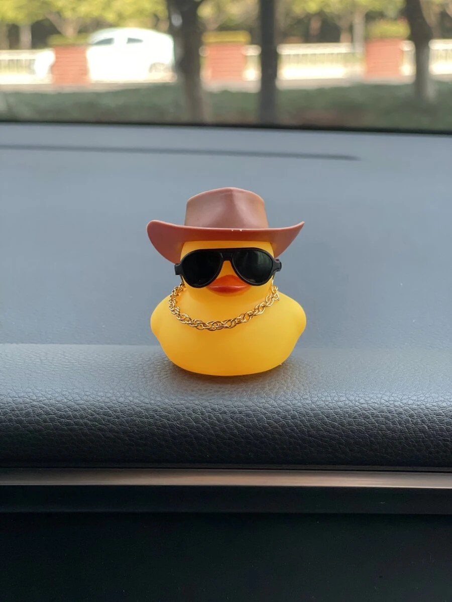 1pc Cartoon Duck Design Car Ornament, Rubber Duck - Multicolor - View 1