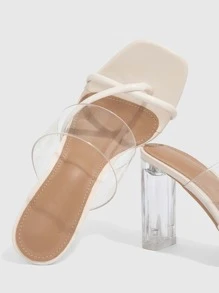 Women Clear Strap Toe Post Chunky Heeled Sandals, Fashion Summer Thong Sandals - White - View 3